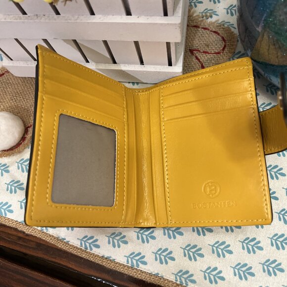 NWOT Bostanten Gold/Yellow Camel Leather Bifold Wallet with Zipper Coin Pocket - Picture 3 of 7